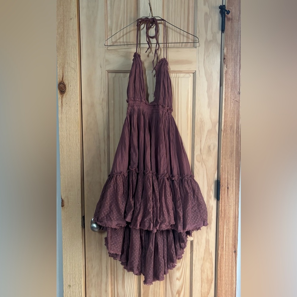 Rare HTF Free People | 100 Degree Flowy Layered Mini Dress in Mauve Sz L - Picture 12 of 17
